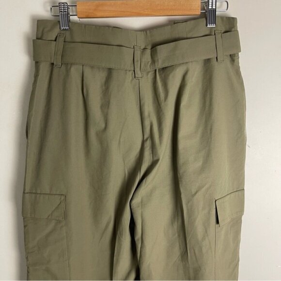 Zara Pants Womens size large Olive Green Paperbag Waist Belted Tapered Cargo NWT - Picture 6 of 14